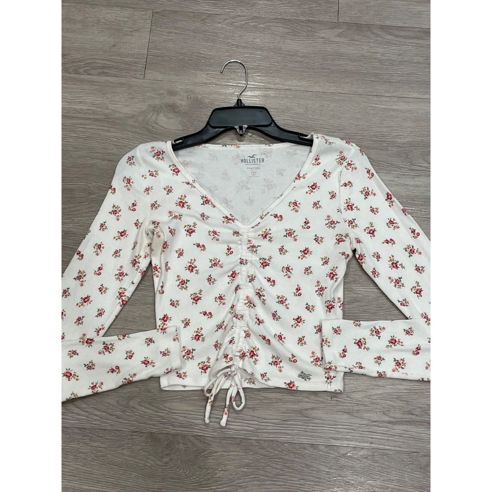 Hollister Womens Ribbed Top Y2K Floral Coquette Cottagecore Cinch Baby Tee Small
